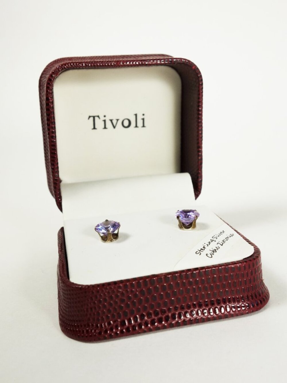 Tivoli stud Earrings Purple Sterling silver cubic Zirconia in Box EUC